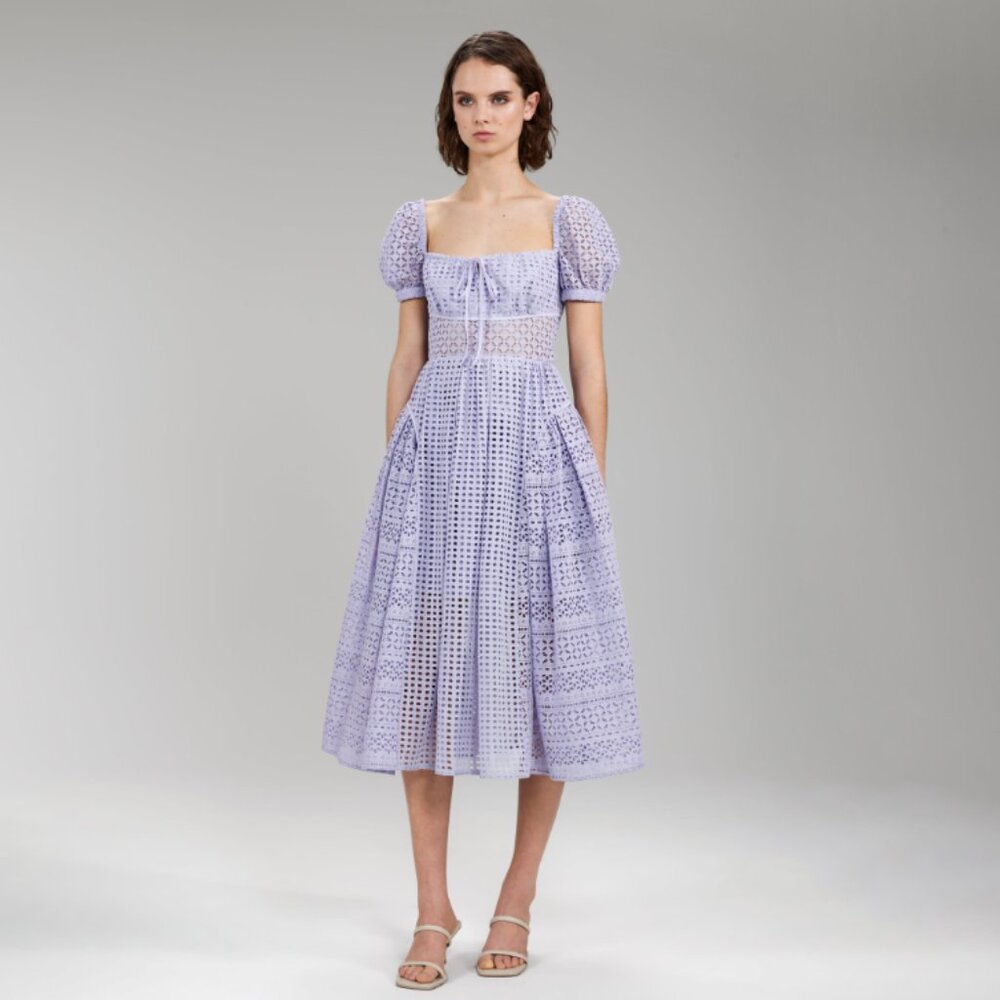 Self-Portrait Lilac Cotton Broderie Anglaise Midi Dress - Picture 10 of 16